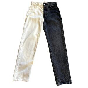Revice Two Tone Half Black & Half White High Waisted Straight Leg Jeans Size 26